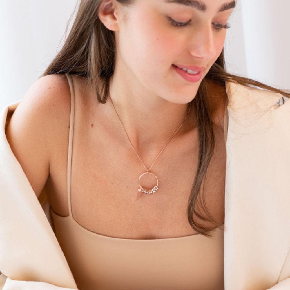 Custom Circle Pendant Necklace - 5 Custom Names & Birthstones - Personalized Jewel