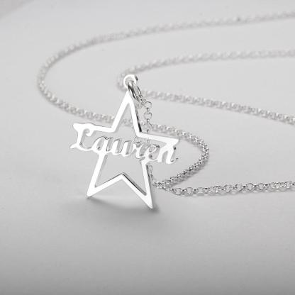 Custom Made Name Star Necklace & Pendants Personalized Real 925 Sterling Silver Nameplate Gift for Mother - Personalized Jewel