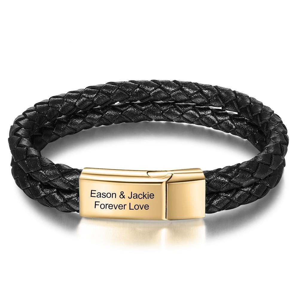 Custom Stainless Steel Doubled Braided Rope Bracelet, Gold & Silver Charm Bracelet with Personalized Name Engraving Option - Mens Gift - Personalized Jewel
