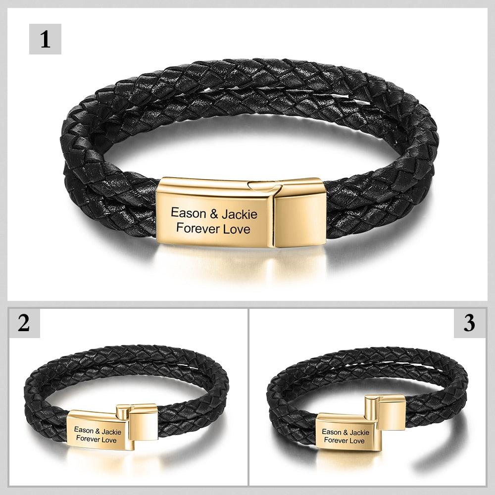 Custom Stainless Steel Doubled Braided Rope Bracelet, Gold & Silver Charm Bracelet with Personalized Name Engraving Option - Mens Gift - Personalized Jewel