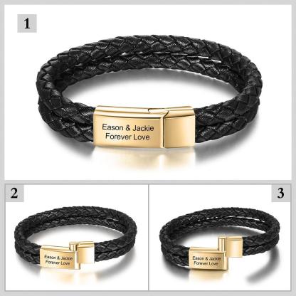 Custom Stainless Steel Doubled Braided Rope Bracelet, Gold & Silver Charm Bracelet with Personalized Name Engraving Option - Mens Gift - Personalized Jewel