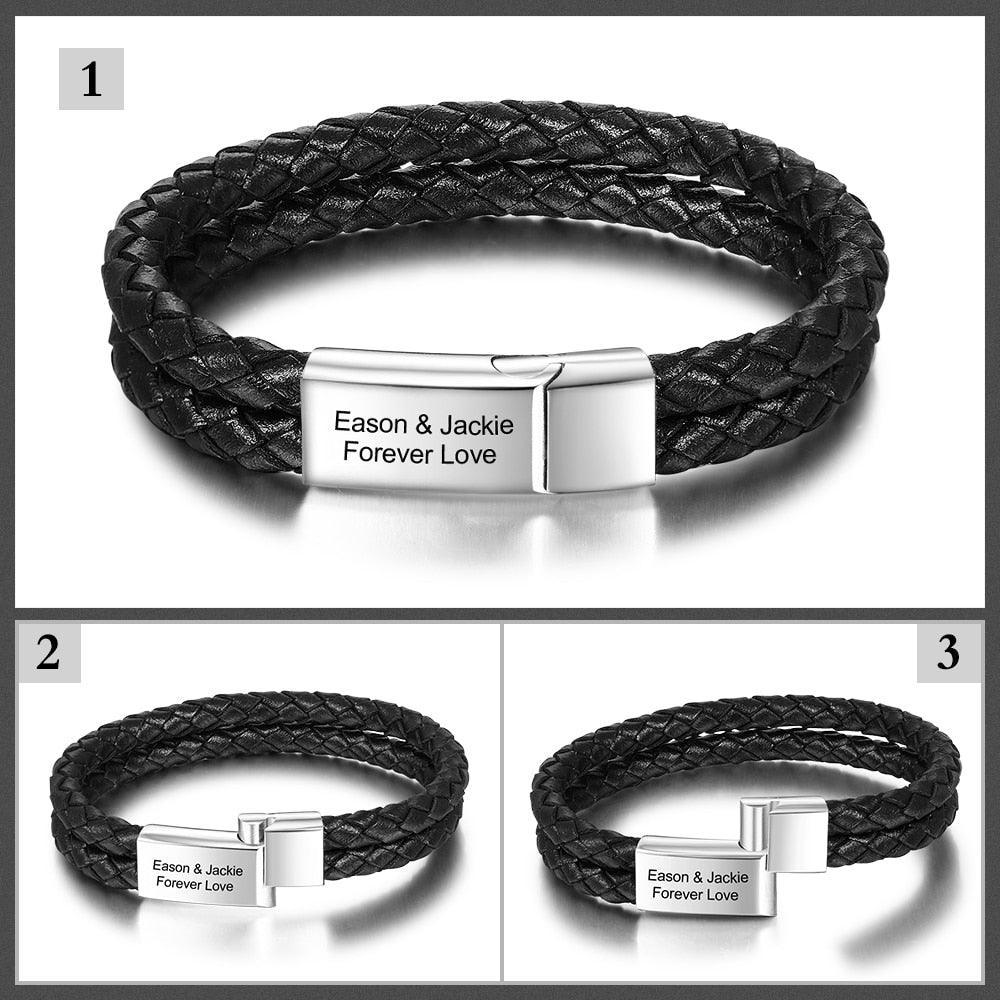 Custom Stainless Steel Doubled Braided Rope Bracelet, Gold & Silver Charm Bracelet with Personalized Name Engraving Option - Mens Gift - Personalized Jewel