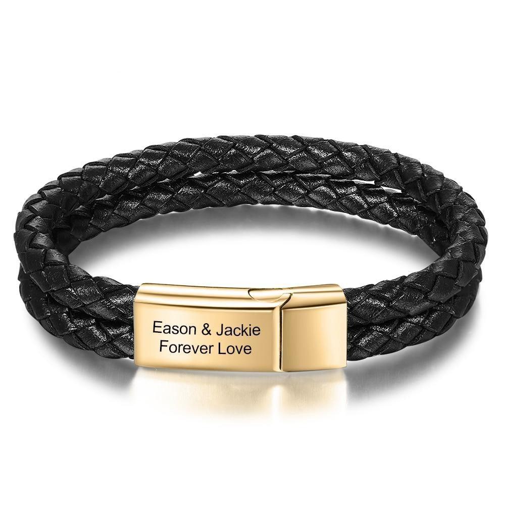 Custom Stainless Steel Doubled Braided Rope Bracelet, Gold & Silver Charm Bracelet with Personalized Name Engraving Option - Mens Gift - Personalized Jewel