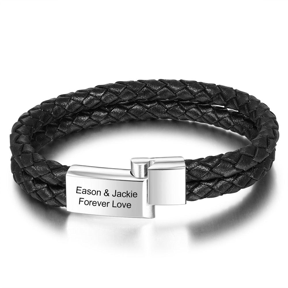Custom Stainless Steel Doubled Braided Rope Bracelet, Gold & Silver Charm Bracelet with Personalized Name Engraving Option - Mens Gift - Personalized Jewel