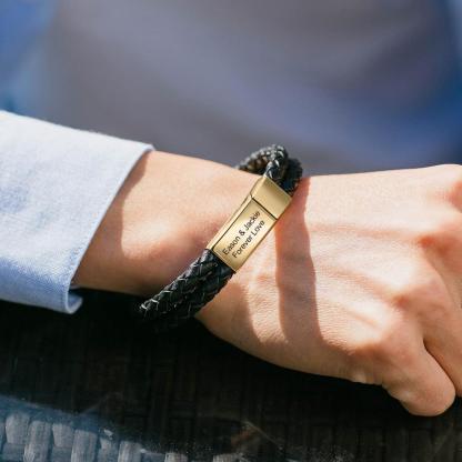Custom Stainless Steel Doubled Braided Rope Bracelet, Gold & Silver Charm Bracelet with Personalized Name Engraving Option - Mens Gift - Personalized Jewel
