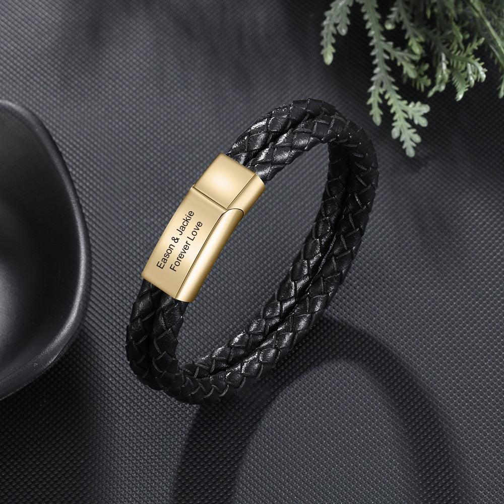 Custom Stainless Steel Doubled Braided Rope Bracelet, Gold & Silver Charm Bracelet with Personalized Name Engraving Option - Mens Gift - Personalized Jewel