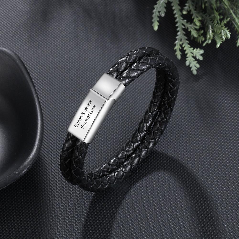 Custom Stainless Steel Doubled Braided Rope Bracelet, Gold & Silver Charm Bracelet with Personalized Name Engraving Option - Mens Gift - Personalized Jewel