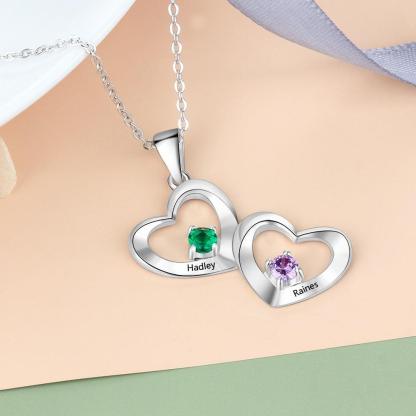 Customized 2 Birthstones Heart Necklace for Women Personalized Engraving Pendant Gifts - Personalized Jewel