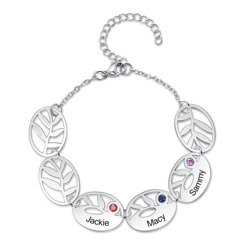 Customized 3 Names Engraving Leaf Charm Bracelet Fashionable Accessory for Women - Personalized Jewel