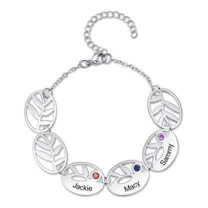 Customized 3 Names Engraving Leaf Charm Bracelet Fashionable Accessory for Women - Personalized Jewel