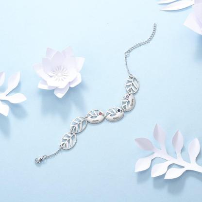 Customized 3 Names Engraving Leaf Charm Bracelet Fashionable Accessory for Women - Personalized Jewel