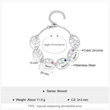 Customized 3 Names Engraving Leaf Charm Bracelet Fashionable Accessory for Women - Personalized Jewel