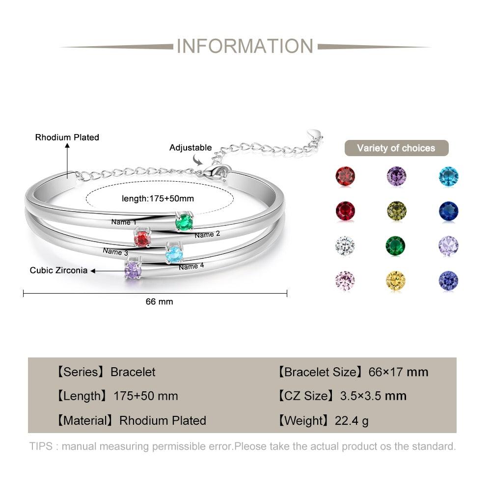 Customized 4 Birthstones Bracelet Personalized Bracelet for Family - Personalized Jewel