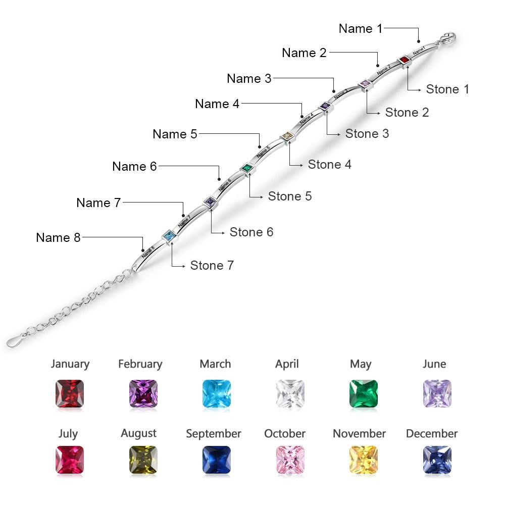 Customized 8 Names Engraved Bracelet - Personalized Jewel
