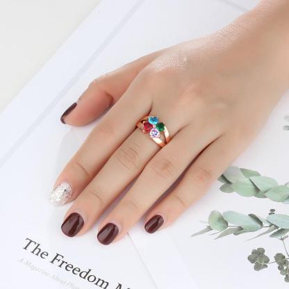 Customized 925 Sterling Silver Ring - Engrave Four Custom Names, One Special Phrase, and Four Birthstones - Personalized Jewel