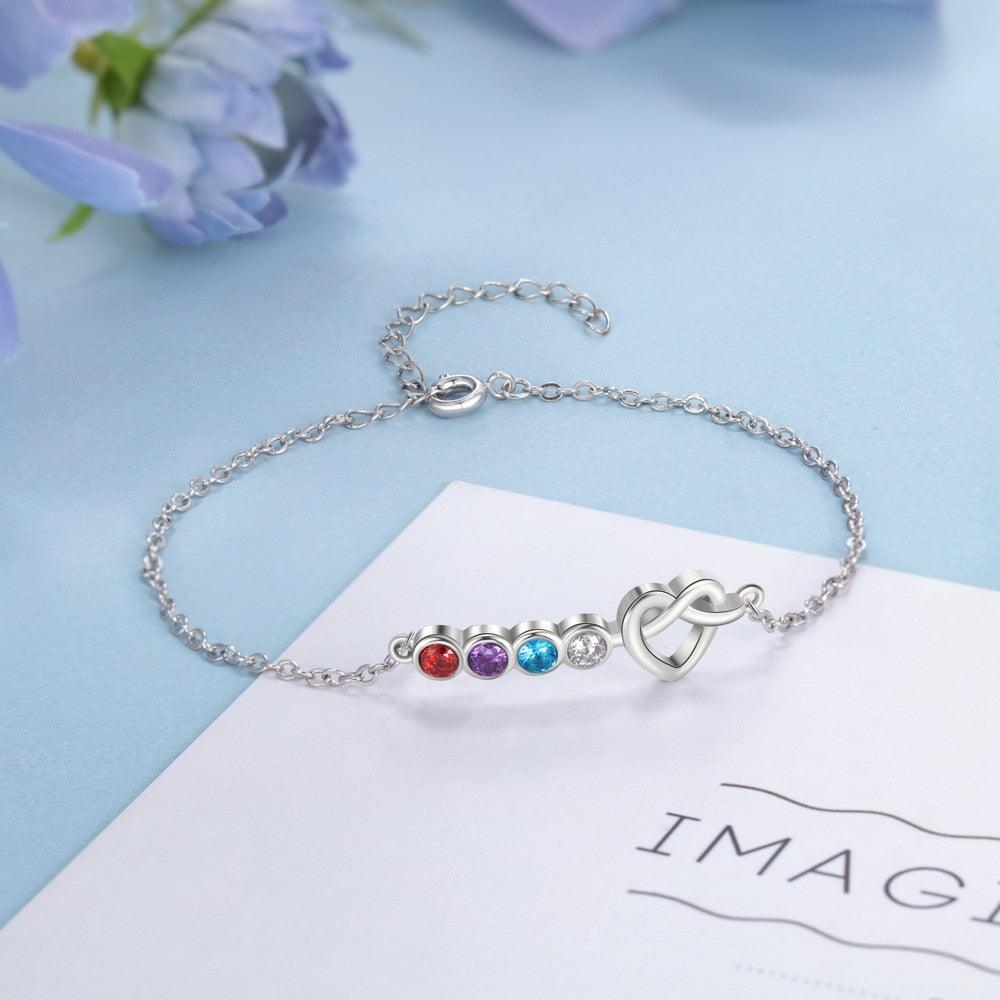 Customized Adjustable Bracelet for Women- Knot Adjustable Bracelet for Women- Personalized Birthstones Engraved Bracelets for Women - Personalized Jewel