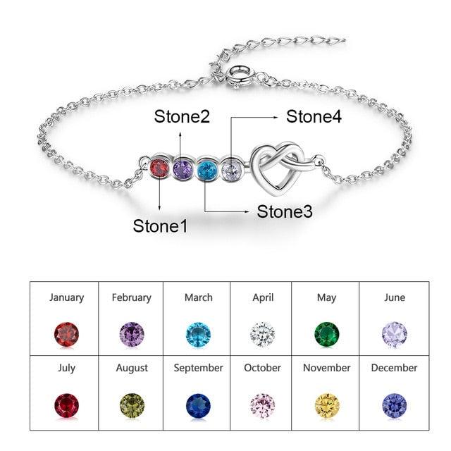 Customized Adjustable Bracelet for Women- Knot Adjustable Bracelet for Women- Personalized Birthstones Engraved Bracelets for Women - Personalized Jewel