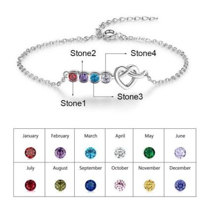 Customized Adjustable Bracelet for Women- Knot Adjustable Bracelet for Women- Personalized Birthstones Engraved Bracelets for Women - Personalized Jewel
