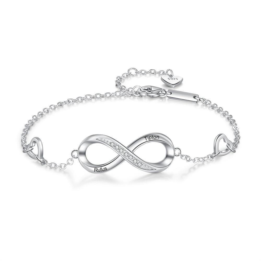 Customized Copper Silver Infinity 2 Name Engraved Bracelet for Women - Personalized Jewel