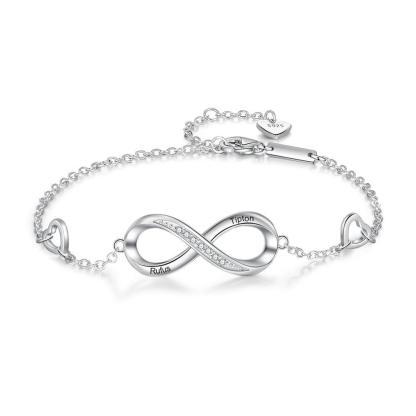 Customized Copper Silver Infinity 2 Name Engraved Bracelet for Women - Personalized Jewel