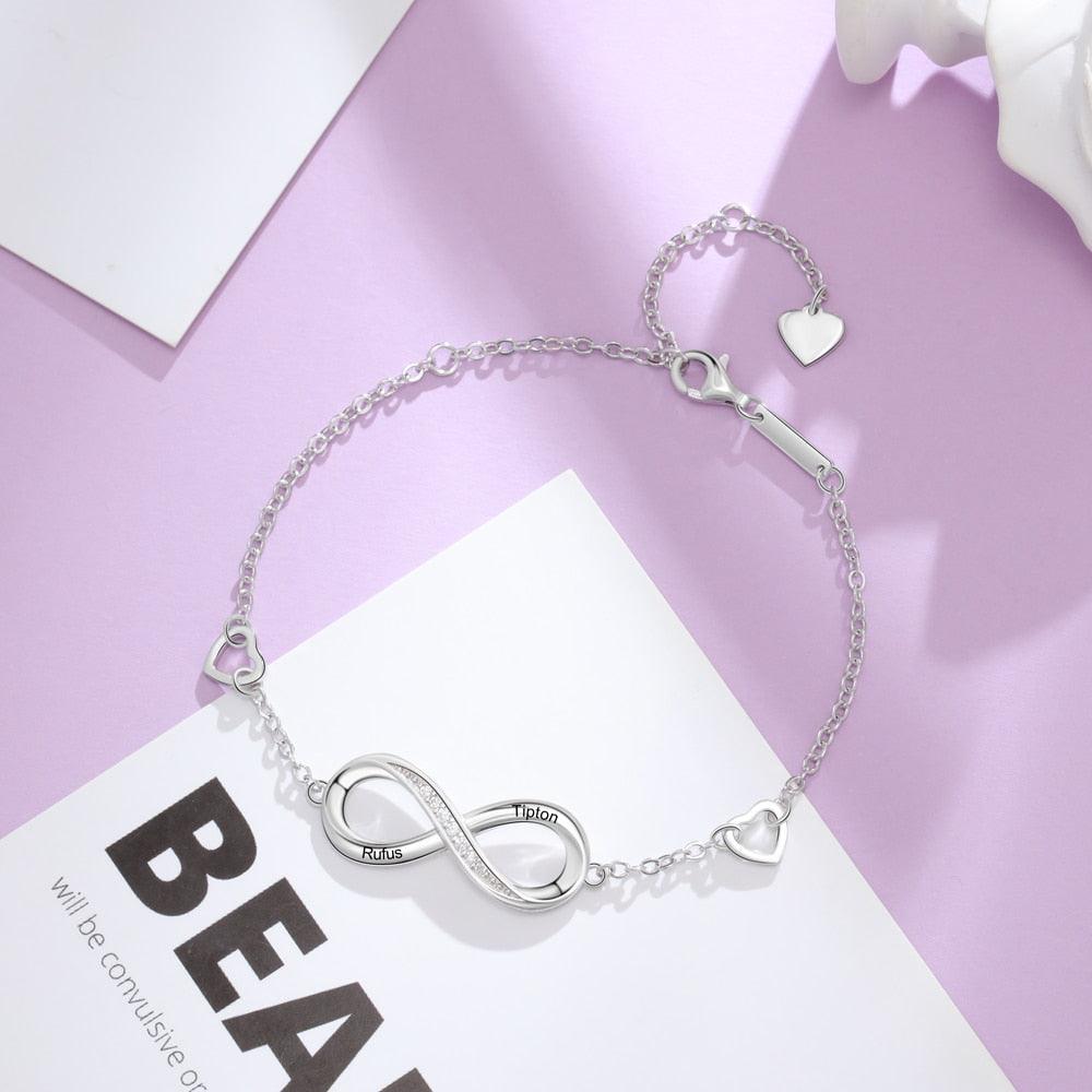 Customized Copper Silver Infinity 2 Name Engraved Bracelet for Women - Personalized Jewel