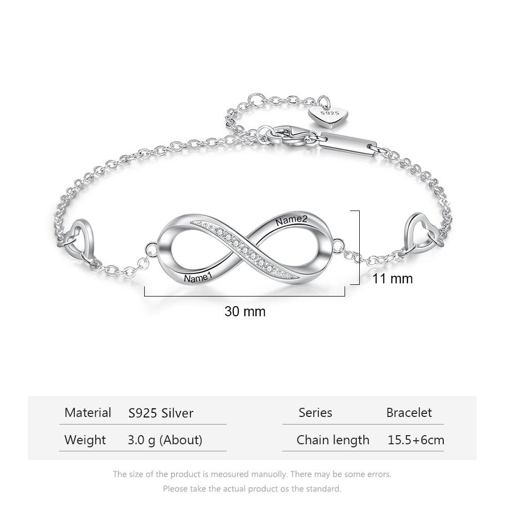 Customized Copper Silver Infinity 2 Name Engraved Bracelet for Women - Personalized Jewel