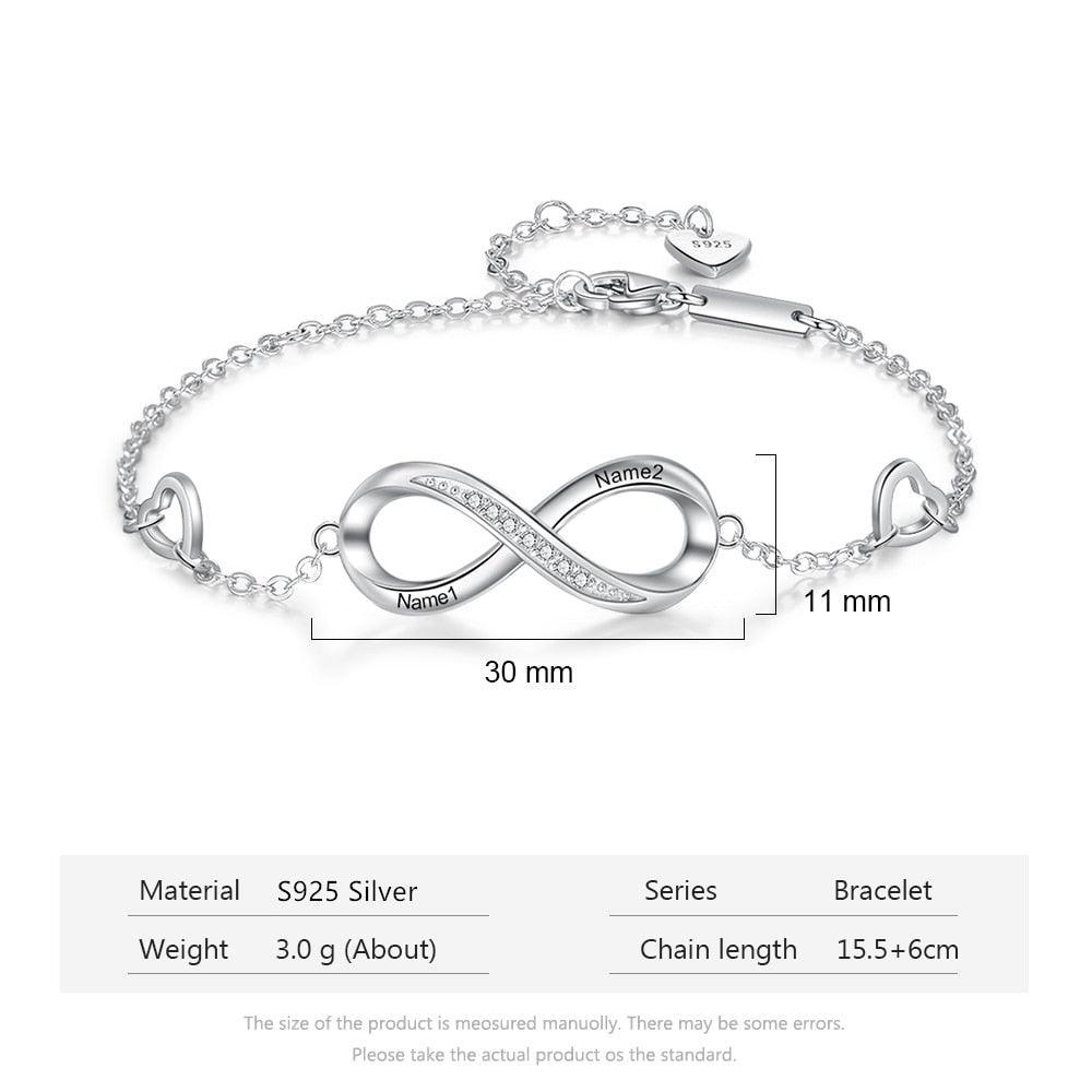 Customized Copper Silver Infinity 2 Name Engraved Bracelet for Women - Personalized Jewel