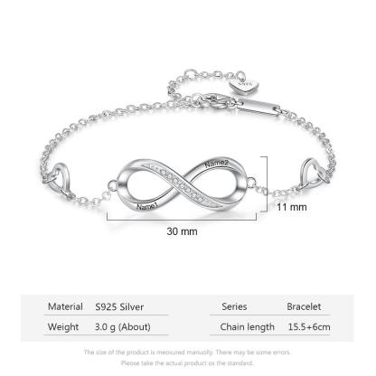 Customized Copper Silver Infinity 2 Name Engraved Bracelet for Women - Personalized Jewel