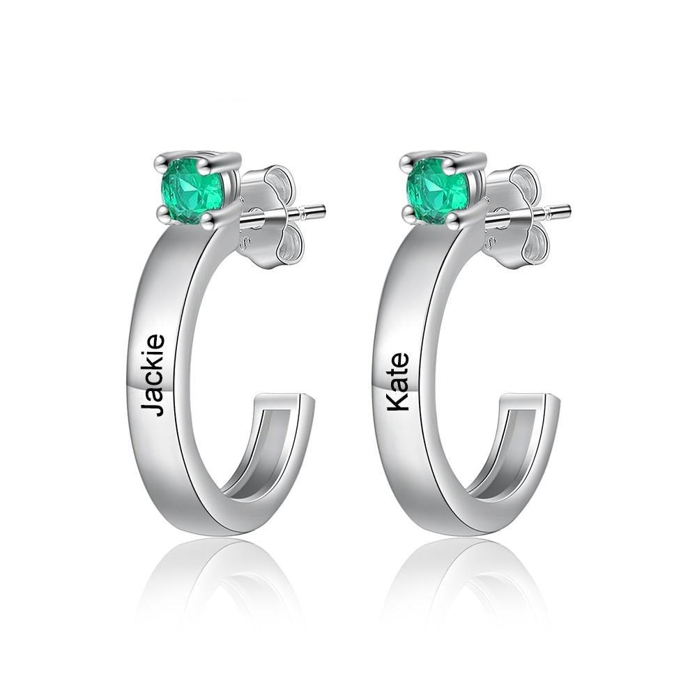 Customized Engraving Name Birthstone Fashion Earrings for Women - Personalized Jewel