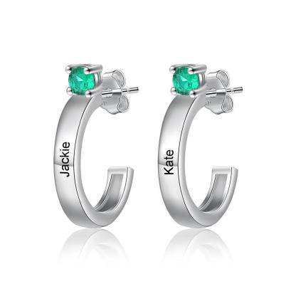 Customized Engraving Name Birthstone Fashion Earrings for Women - Personalized Jewel