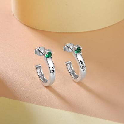 Customized Engraving Name Birthstone Fashion Earrings for Women - Personalized Jewel