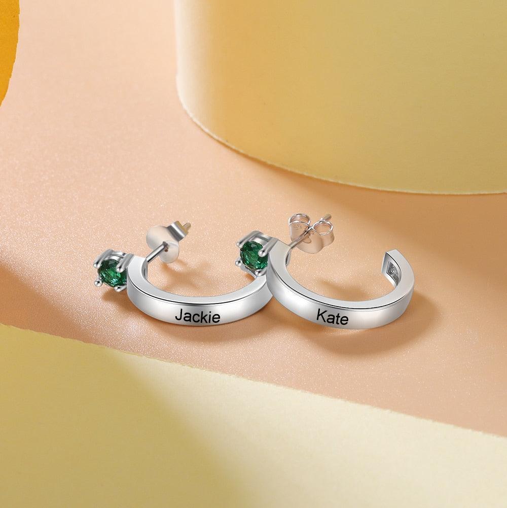 Customized Engraving Name Birthstone Fashion Earrings for Women - Personalized Jewel