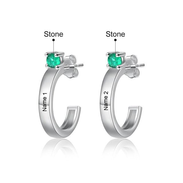 Customized Engraving Name Birthstone Fashion Earrings for Women - Personalized Jewel