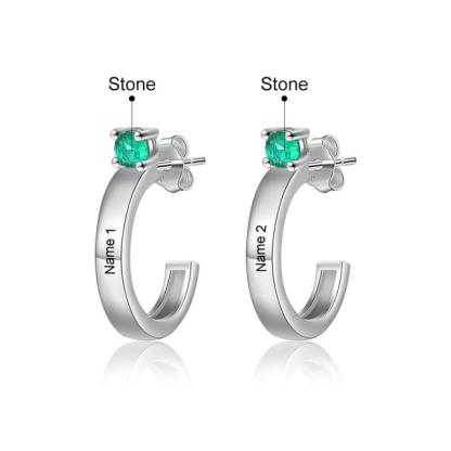Customized Engraving Name Birthstone Fashion Earrings for Women - Personalized Jewel