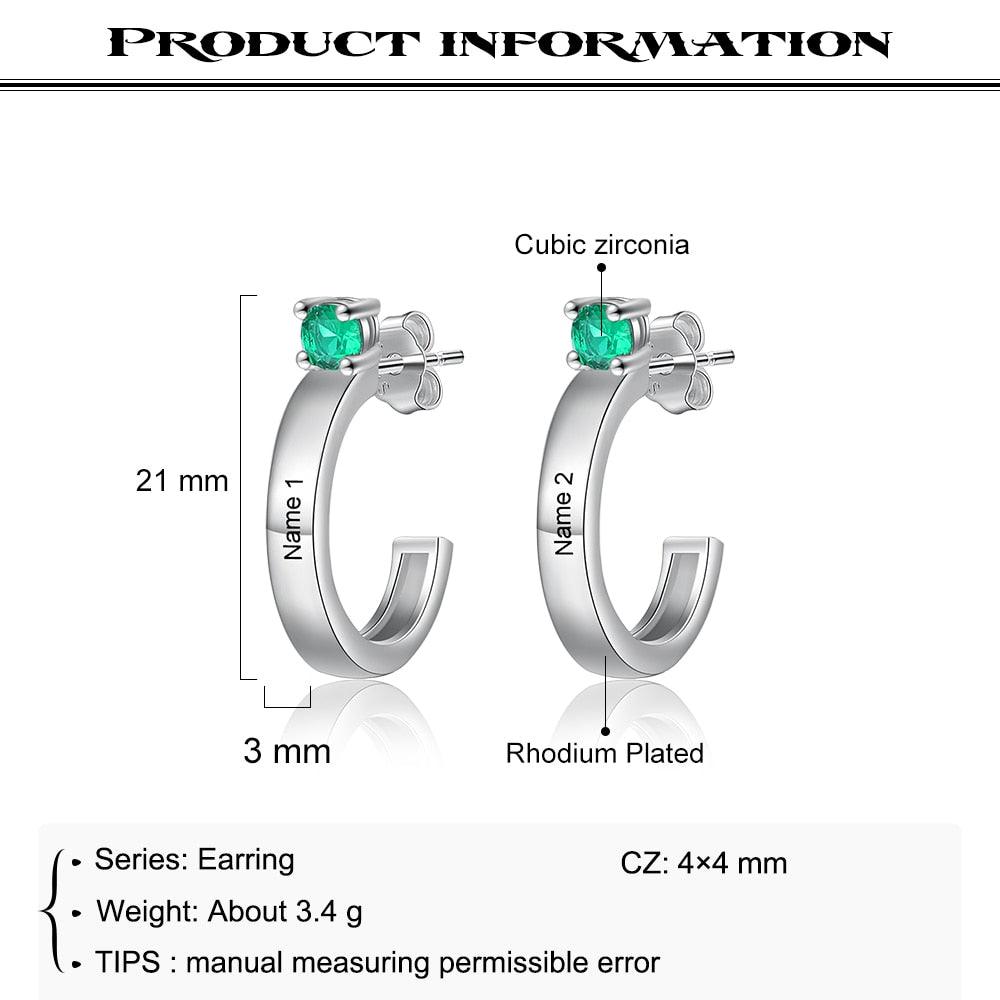 Customized Engraving Name Birthstone Fashion Earrings for Women - Personalized Jewel