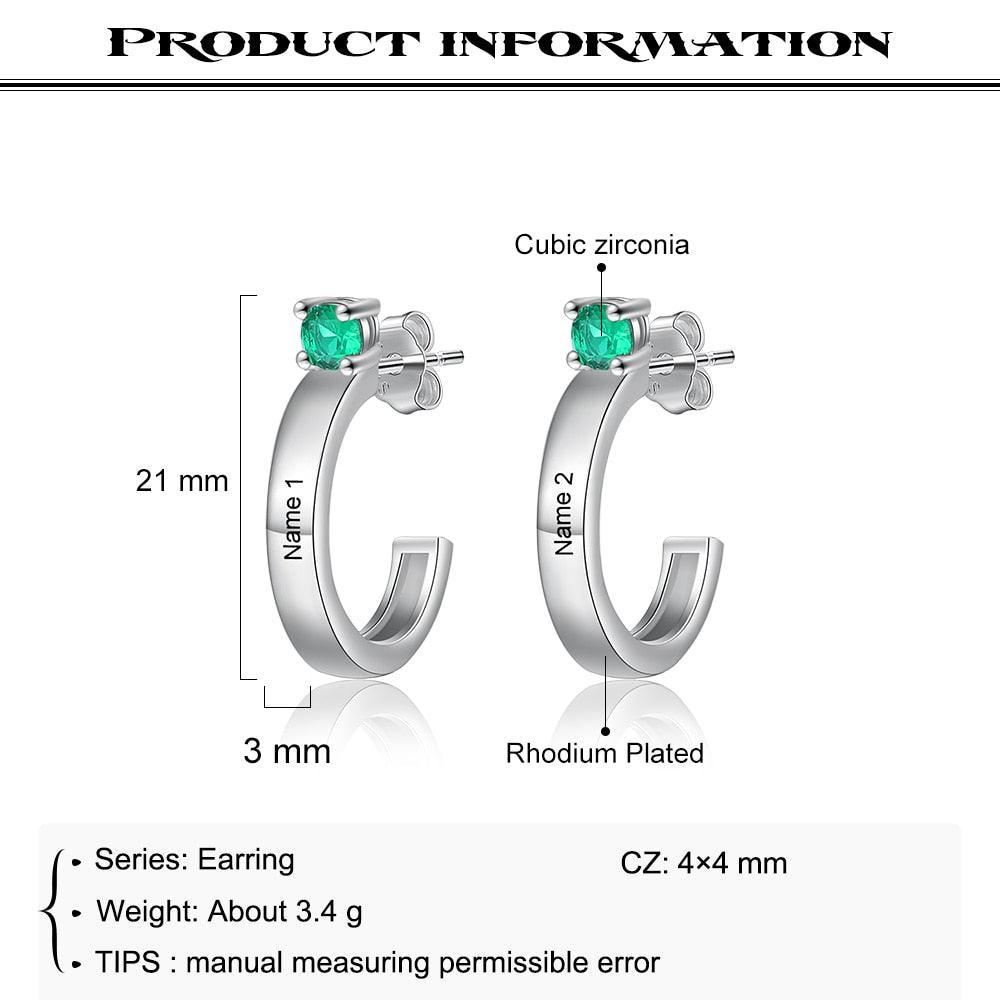 Customized Engraving Name Birthstone Fashion Earrings for Women - Personalized Jewel