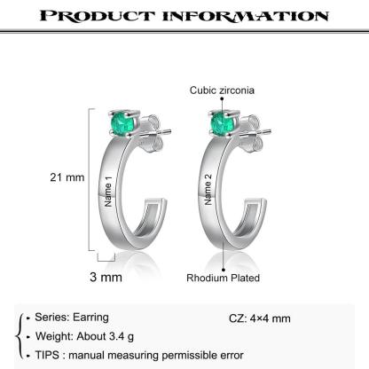 Customized Engraving Name Birthstone Fashion Earrings for Women - Personalized Jewel