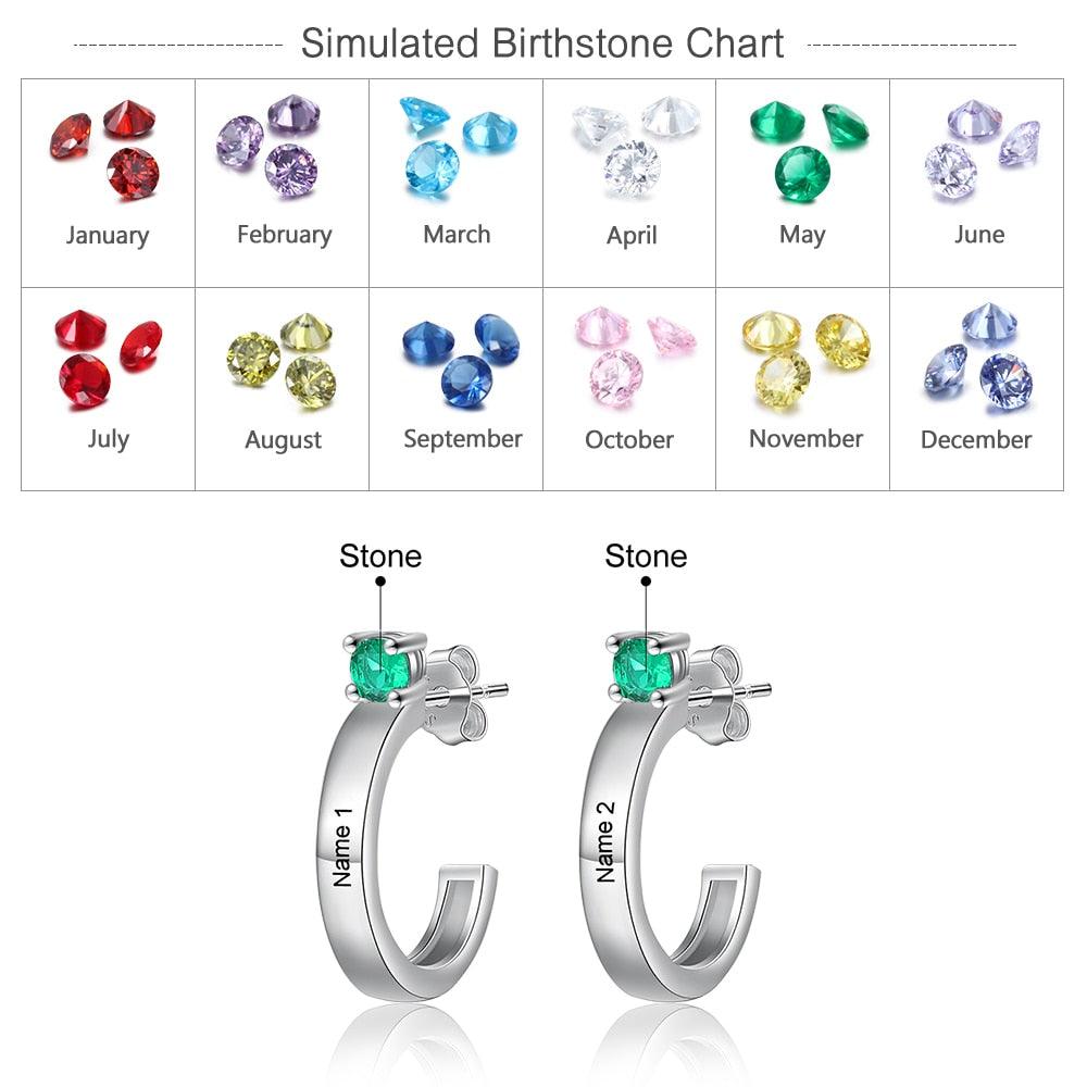 Customized Engraving Name Birthstone Fashion Earrings for Women - Personalized Jewel