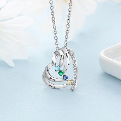 Customized Family Heart Pendant Necklace, Personalized 4 Names & Birthstones Pendant for Women - Personalized Jewel