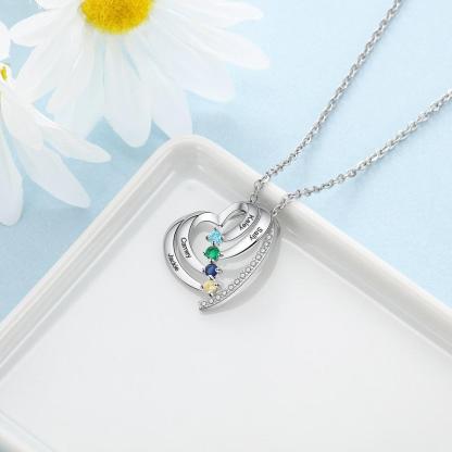 Customized Family Heart Pendant Necklace, Personalized 4 Names & Birthstones Pendant for Women - Personalized Jewel