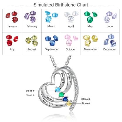 Customized Family Heart Pendant Necklace, Personalized 4 Names & Birthstones Pendant for Women - Personalized Jewel