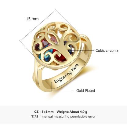 Customized Gold Color Rings Hollow With Birthstone Engrave Name Gifts Trendy Rings For Women New Arrival 2018 - Personalized Jewel