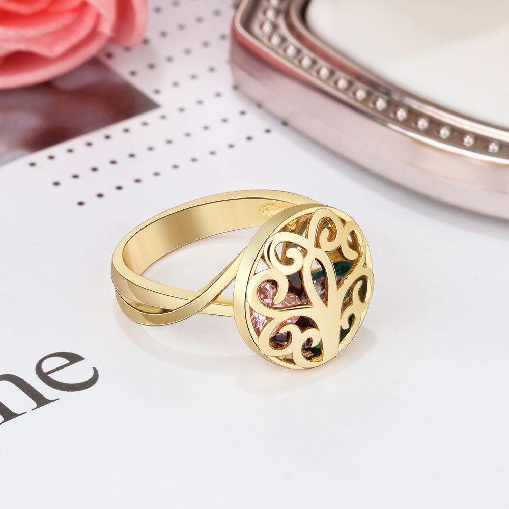 Customized Gold Color Rings Hollow With Birthstone Engrave Name Gifts Trendy Rings For Women New Arrival 2018 - Personalized Jewel