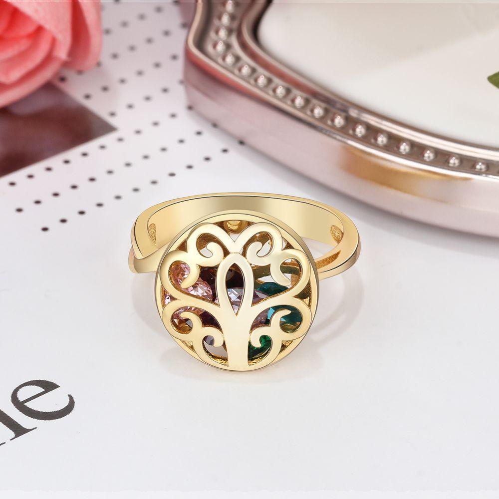 Customized Gold Color Rings Hollow With Birthstone Engrave Name Gifts Trendy Rings For Women New Arrival 2018 - Personalized Jewel