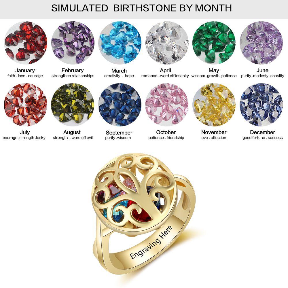 Customized Gold Color Rings Hollow With Birthstone Engrave Name Gifts Trendy Rings For Women New Arrival 2018 - Personalized Jewel