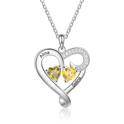 Customized Heart Pendant Necklace - Double Birthstone Engraved Necklace for Women - Personalized Jewelry for Women - Birthday Gift for Women - Personalized Jewel
