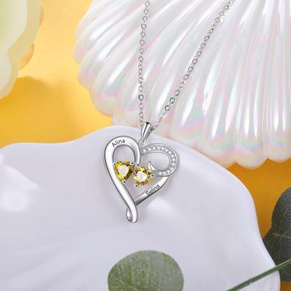 Customized Heart Pendant Necklace - Double Birthstone Engraved Necklace for Women - Personalized Jewelry for Women - Birthday Gift for Women - Personalized Jewel