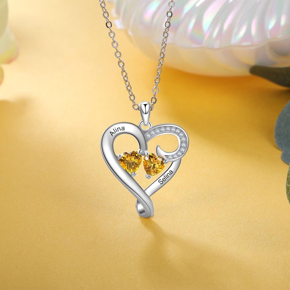 Customized Heart Pendant Necklace - Double Birthstone Engraved Necklace for Women - Personalized Jewelry for Women - Birthday Gift for Women - Personalized Jewel