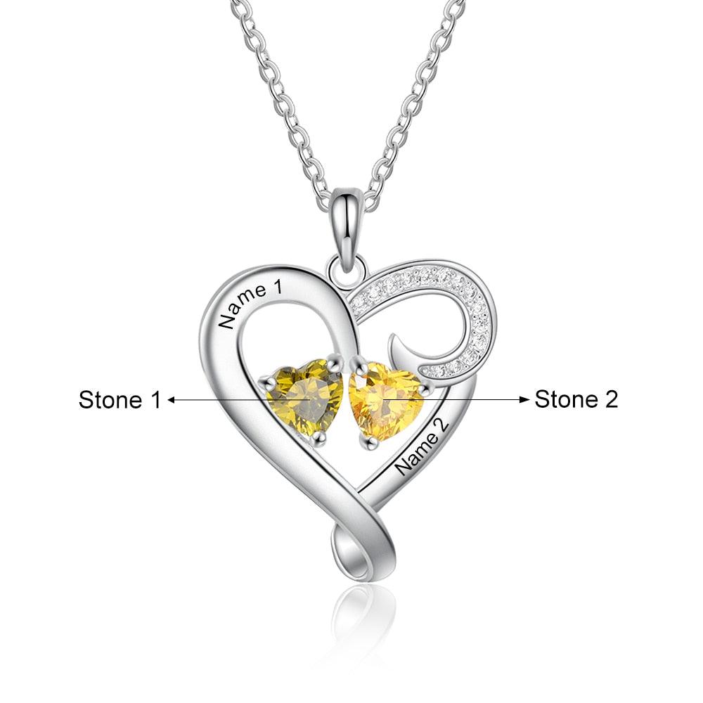 Customized Heart Pendant Necklace - Double Birthstone Engraved Necklace for Women - Personalized Jewelry for Women - Birthday Gift for Women - Personalized Jewel