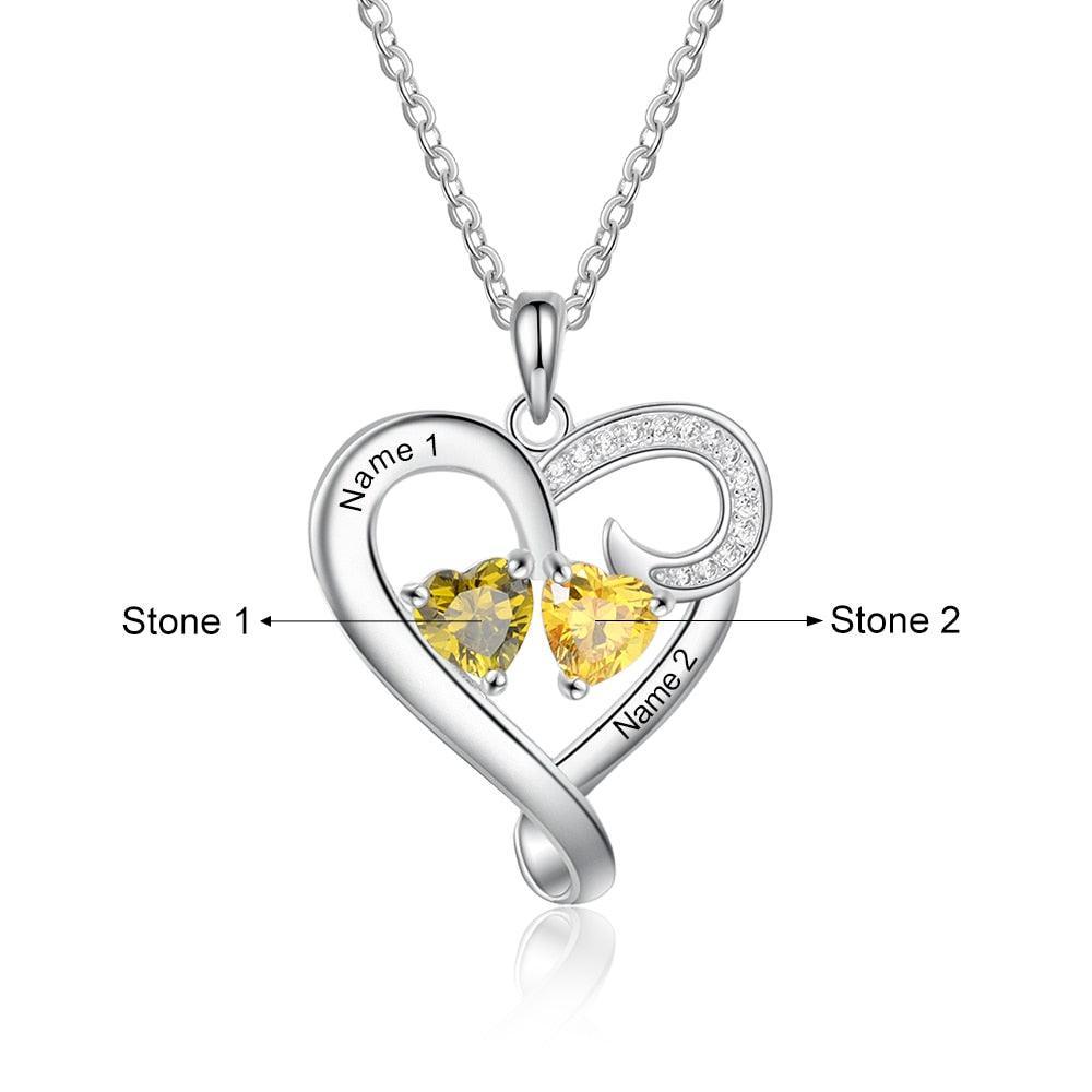 Customized Heart Pendant Necklace - Double Birthstone Engraved Necklace for Women - Personalized Jewelry for Women - Birthday Gift for Women - Personalized Jewel